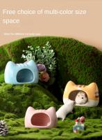Nueva Creativa Casita De Cerámica Para Hamsters Nido Creativo Verano Evacuación Casa Con Ramas De Flor Jaula De Oso Dorado Suministros De Paisaje Ornamento - details 4