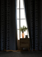 Cortinas De Blackout Total En Blanco Y Azul Con Patrón Circular Y Cuadrícula Pequeña Para Sala De Estar Y Dormitorio - details 4