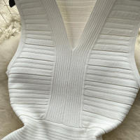 Vestido Bodycon Sin Mangas De Cuello V Blanca Para Mujer REALEFT Elegante Y Casual De Verano Con Ajuste Corporal Mini - details 6