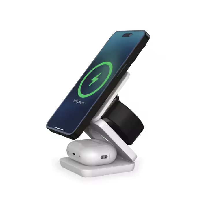 Cargador inalámbrico KSIX Cube 3en1 15 W, Plegable, Carga rápida, Compatible MagSafe y Qi, Apple Watch y AirPods, Blanco - 1