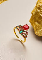 Anillos Vintage en forma de corona de acero inoxidable con circón colorido para mujer, anillo chapado en oro de 18k,joyería al por mayor de alta gama huevo de Paloma de lujo Zirconia grande apertura lateral anillo de acero inoxidable ajustable para mujer - details 5
