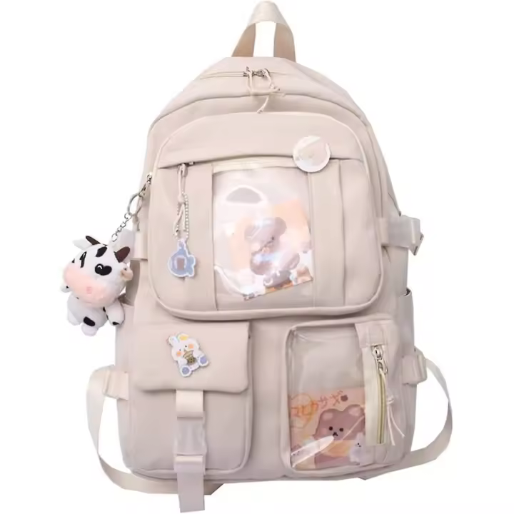 Mochila Estética Linda MoChila Escolar Linda (beige, Con Acceso) - 1