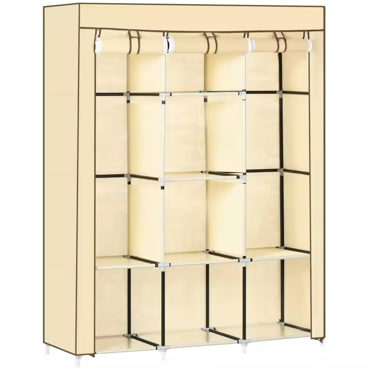 HOMCOM Armario de Tela, Armario con Barras para Ropa, 8 Niveles, Armario Plegable, Armario Plegable para Dormitorio, Pasillo, Tela no Tejida, Beige, 125 x 43 x 162,5 cm - 1