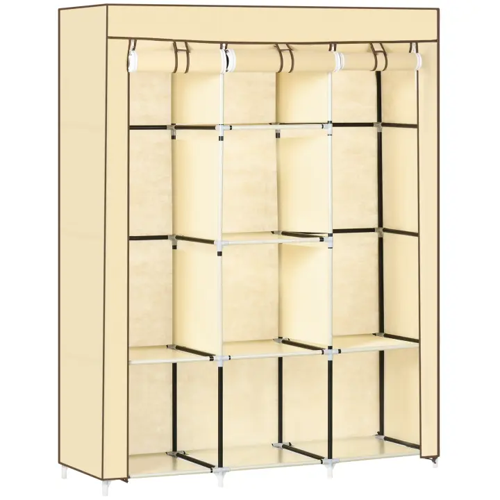 HOMCOM Armario de Tela, Armario con Barras para Ropa, 8 Niveles, Armario Plegable, Armario Plegable para Dormitorio, Pasillo, Tela no Tejida, Beige, 125 x 43 x 162,5 cm - 1