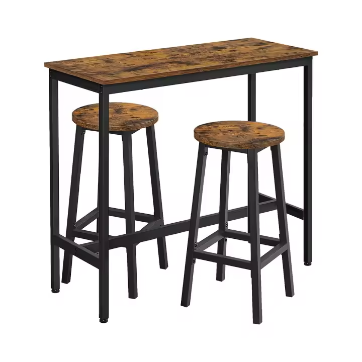 Conjunto de mesa y sillas de bar para cocina, mesa con 2 taburetes de bar, elegante marco de acero industrial - 1