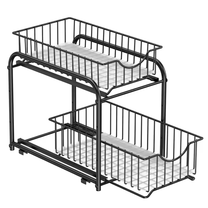 SONGMICS Organizador de Cocina, Estantería de 2 Niveles Extraíbles para Armario, Organizador Apilable bajo el Fregadero con Cajones, para Cocina, Baño, Negro Clásico/Plata/Negro Tinta/Gris Paloma/Blanco Mate - 1