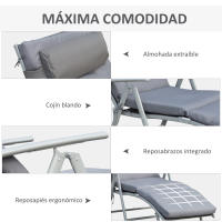 Outsunny Tumbona Plegable de Jardín con Respaldo Ajustable en 7 Posiciones Almohada y Cojín Acolchado para Terraza Piscina Exterior Carga Máx. 165 kg 137x63,5x100,5 cm Gris - details 4