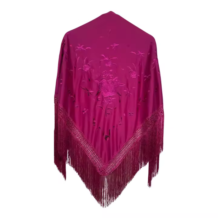 Mantón de manila de pico fucsia (160cm x 80cm sin fleco) - 1