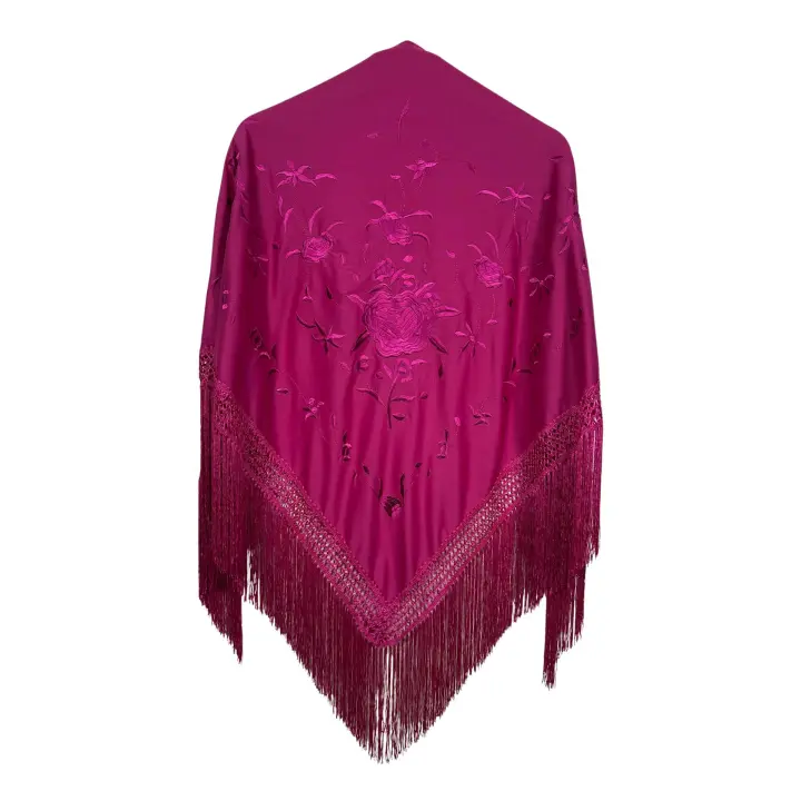 Mantón de manila de pico fucsia (160cm x 80cm sin fleco) - 1