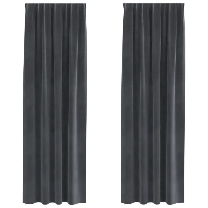 Cortinas Opacas  con Cinta Superior 2 pcs de Terciopelo Gris Claro - 1