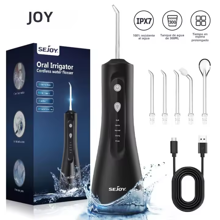 Sejoy Water Flosser Cordless Oral Irrigator Para Limpieza Dental Con 5 Brocas Dentales Portátil Para Viaje Y Hogar IPX7 - 1