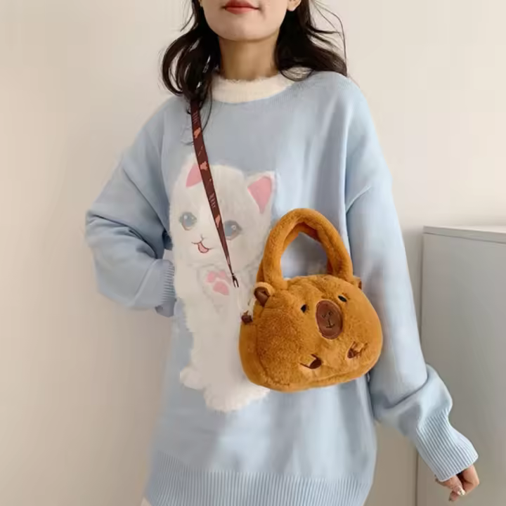Mochila De Peluche Capybara Cartoon Regalo Banda Transversal Grande Capacidad Kawaii Tote Bag Para Mujer Bolsa De Hombro Suave - 1