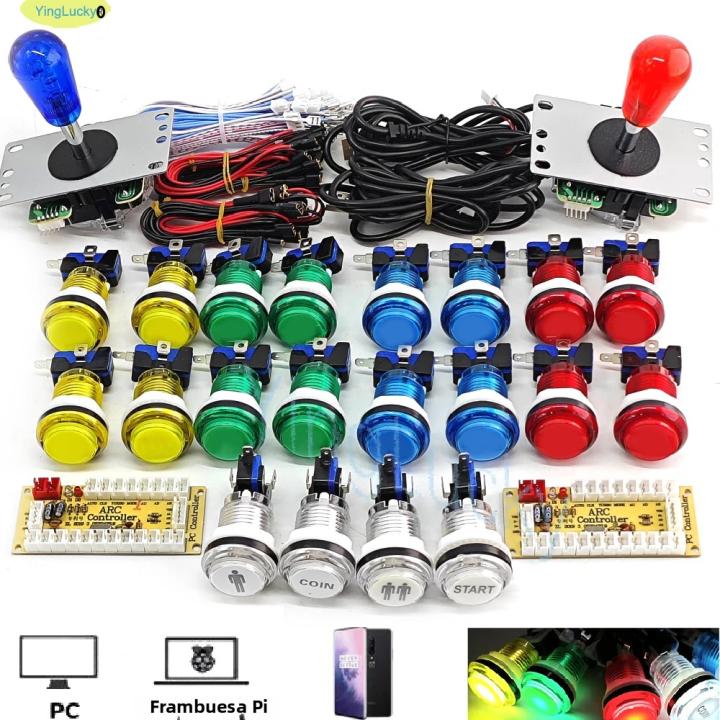 Kit De Arcade Para 2 Jugadores DIY Con Botones LED Juego De Joystick Estilo Americano USB Cables Encoder Mame Jamma Para PC Raspberry Pi