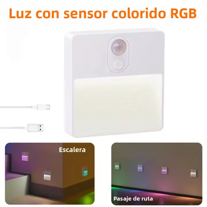 Lámpara Nocturna LED Con Sensor De Movimiento Multicolor Recargable Por USB Para Armario Cocina Escaleras Iluminación De Ambiente - 1