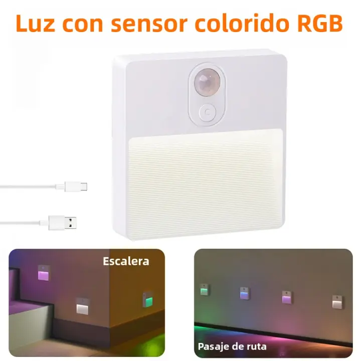 Lámpara Nocturna LED Con Sensor De Movimiento Multicolor Recargable Por USB Para Armario Cocina Escaleras Iluminación De Ambiente - 1