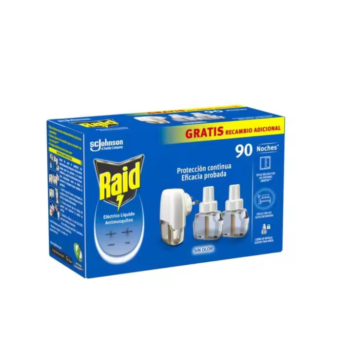 Raid Eléctrico 90 Noches Inoloro | Aparato con Doble Recambio | Protección Prolongada Contra Mosquito Tigre y Común - 1