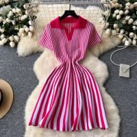YuooMuoo Vestido Corto A-Line De Moda Y2K Para Mujer Manga Corta Estilo Casual Rayado Tejido Suave Vestido De Verano Para Calle Mujeres - details 0