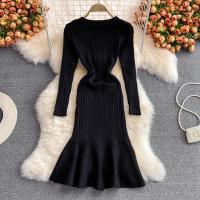 Vestido Bodycon Mermaid Elegante De Moda Coreana YuooMuoo Negro Con Volantes Para Fiesta Y Oficina Vestido De Cintura Imperio De Pierna Larga Estilo Lady - details 7