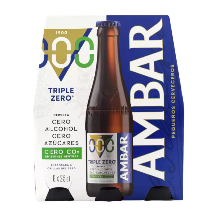 Cerveza Ambar Triple Zero 25 cl pack 24 botellines Total 6 litros 0% alcohol, 0% azúcar, 0% CO2 - 1
