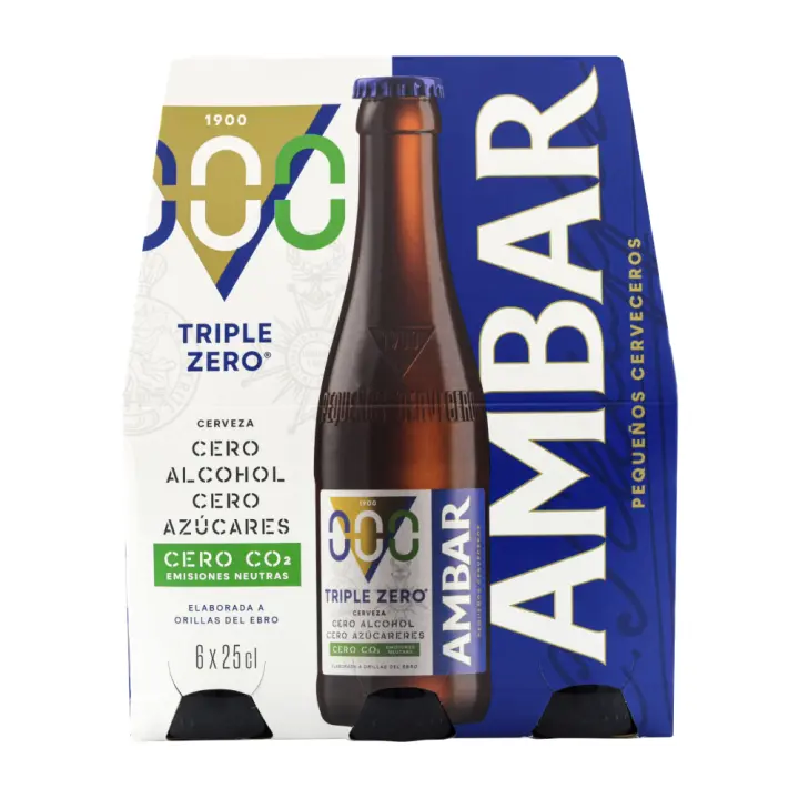 Cerveza Ambar Triple Zero 25 cl pack 24 botellines Total 6 litros 0% alcohol, 0% azúcar, 0% CO2 - 1