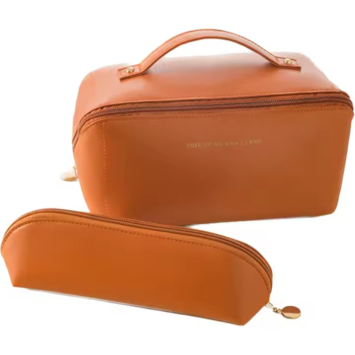 Bolsa de maquillaje, neceser, Organizer de maquillaje con compartimientos, neceser de viaje con ASA y Cremallera portáthil para Mujer, color marrón - 1