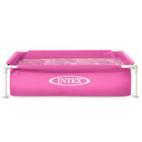 Piscina desmontable pequeña INTEX color rosa, medidas 122x122x30cm, forma cuadrada, incluye tapón para desagüe y parche de reparación, capacidad de 342L - details 5