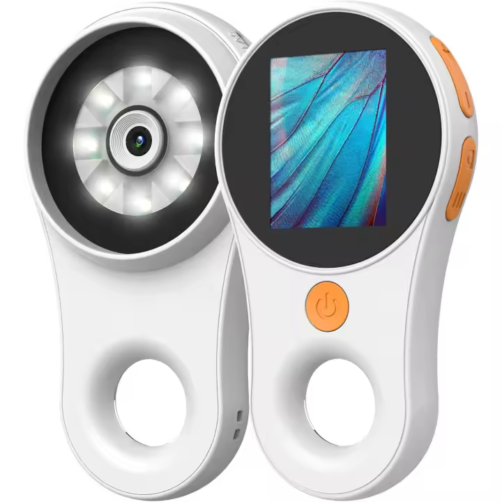 Digital macro de Enfoque Fijo, Lupa portátil, Pantalla a color de 2,0 pulgadas, de 200 W píxeles, aumento de 500 X, 8 LED incorporados, Batería recargable, compatible con Windows, mac OS (Blanco) - 1