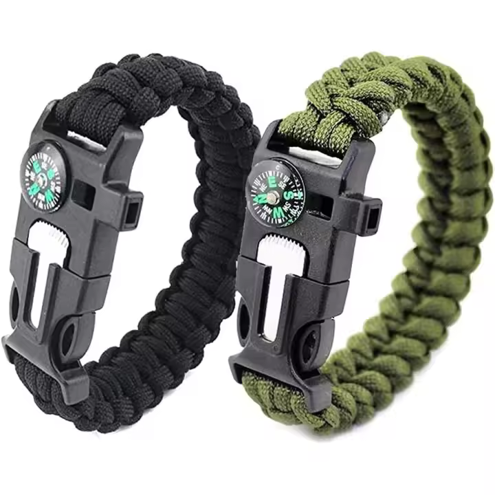 Pulsera de supervivencia con Flint, cabeza, Brújula, Cuchillo de vida, silbato, adaptado para Actividades al Aire Libre - 1