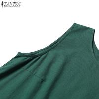 Vestido ZANZEA De Verano 2024 Sin Mangas Elegante Para Mujer Color Sólido Vestido De Playa Y Oficina Largo De Rodilla Estilo Casual - details 20