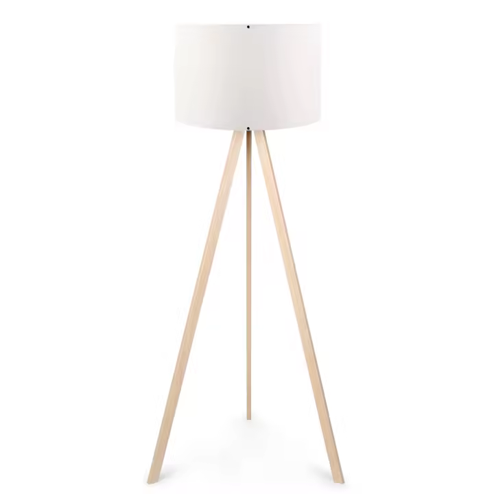 Lámpara de Pie Wellhome Blanco/roble 115 Cm E 27Max 60 W Bombilla Incandescente 20 - 25 W Bombilla de Bajo Consumo 9 - 15 W Bombilla LED 70% MDF 30% Tejido de PVC Diseño Moderno - 1