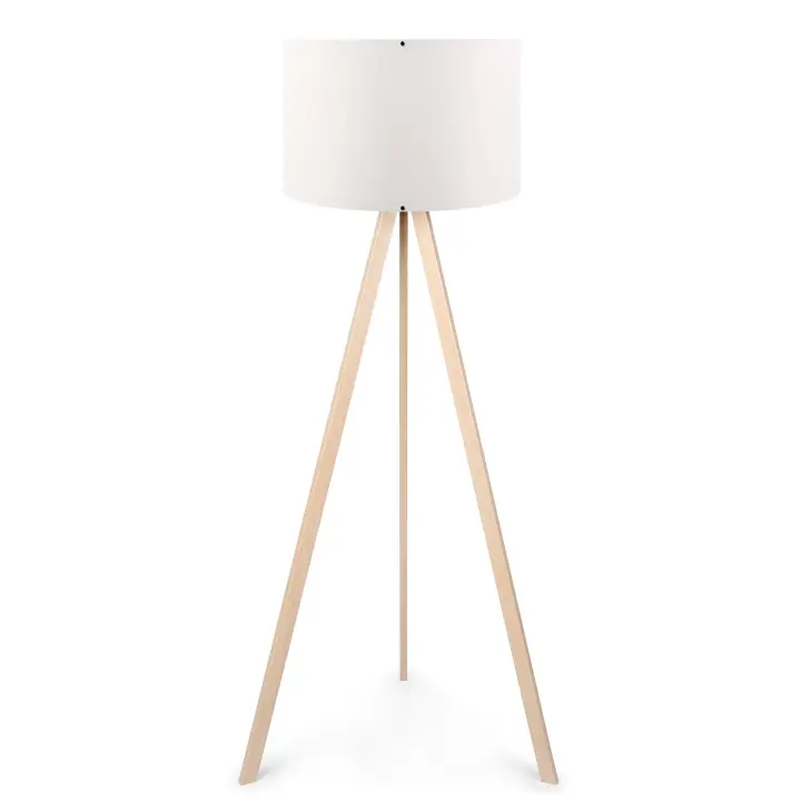 Lámpara de Pie Wellhome Blanco/roble 115 Cm E 27Max 60 W Bombilla Incandescente 20 - 25 W Bombilla de Bajo Consumo 9 - 15 W Bombilla LED 70% MDF 30% Tejido de PVC Diseño Moderno - 1