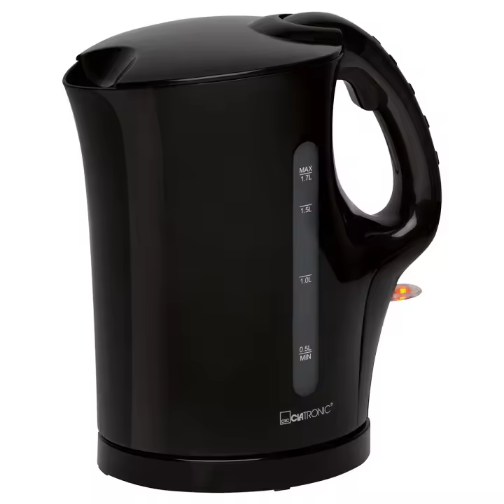 Clatronic WK 3445 Hervidor Agua Eléctrico, 1,7 L, Resistencia Acero Inox, Inalámbrico, Apagado Automático, Base 360º, Negro, 2200W - 1