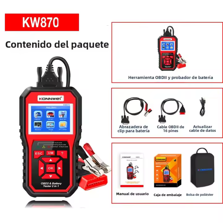 KONNWEI KW870 KW880 KW890 Analizador De Batería De Coche 12V Herramienta Diagnóstica 3 En 1 OBD2 Escáner Lector De Códigos Compatible Con Varios Modelos De Coche - 1