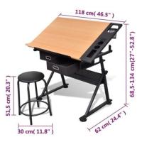 vidaXL Mesa de dibujo inclinable con 2 cajones y taburete - details 7