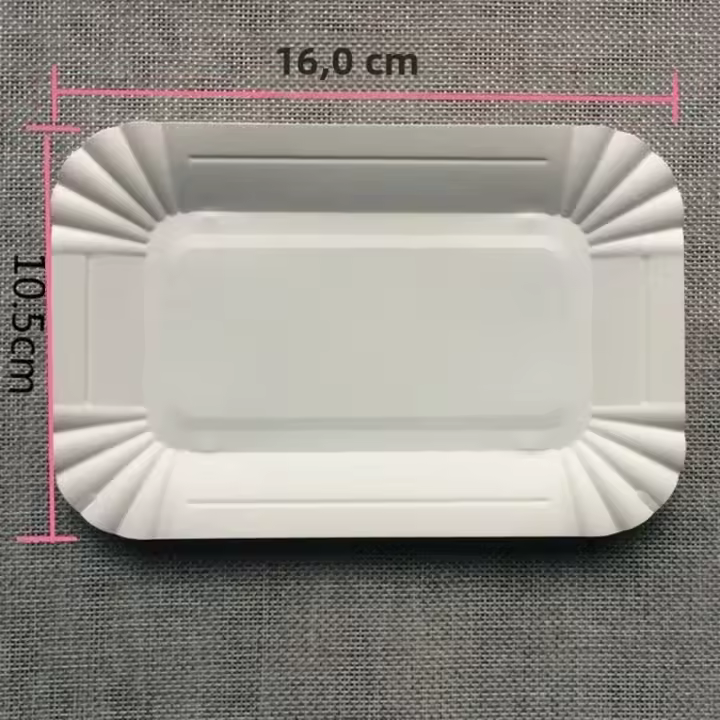 100Pcs Bandeja Rectangular Para Pastel De Papel Blanco Utensilios De Cena Desechables Tamaño 16*10.5 Cm Material Plástico - 1