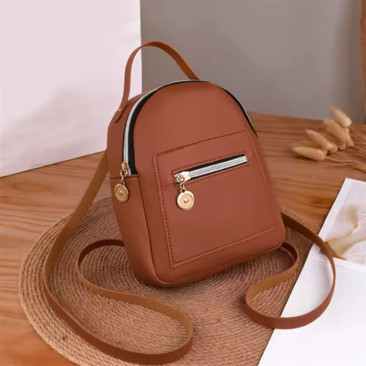 Mochila Mini Para Mujer De Cuero PU Multifuncional Bandolera Pequeña Color Sólido Fresco Bolsa De Hombro Para Teléfono Móvil - 1