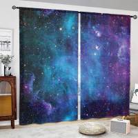 Cortinas Modernas De Galaxia Cósmica 3D Para Sala De Estar Dormitorio Estudio Decoración Cocina 2 Paneles Con Impresión De Estrellas - details 0