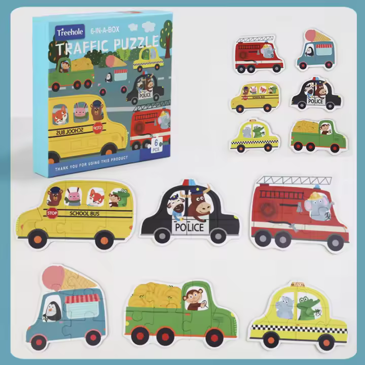Rompecabezas De Madera Para Niños Grande Tamaño Con Animales Y Transporte Juguete Educativo Montessori De Dibujos Animados Para Educación Temprana - 1