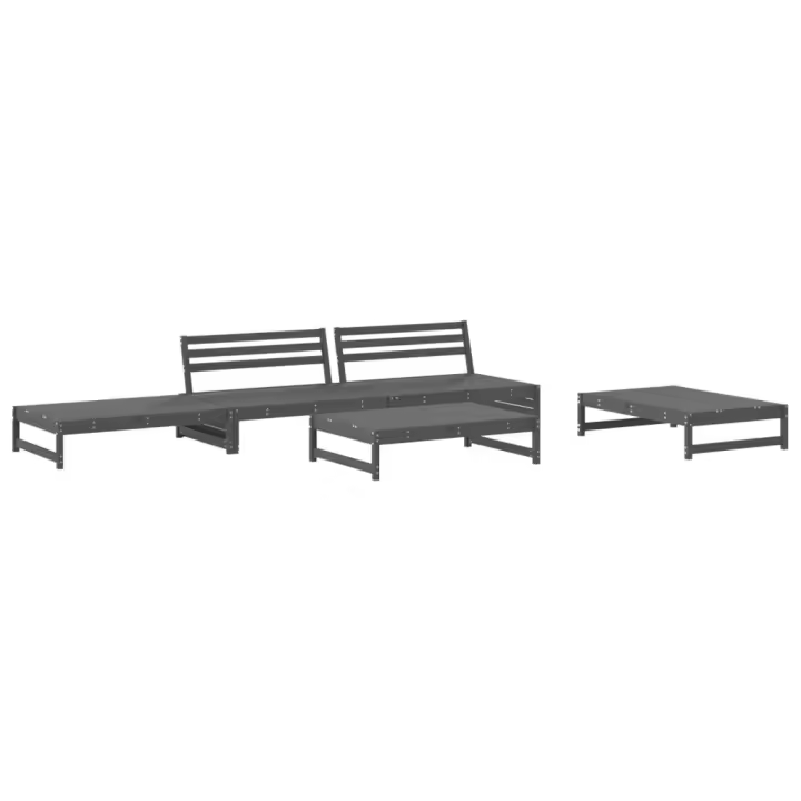 vidaXL Juego de sofás de jardín 5 piezas madera maciza de pino gris - 1
