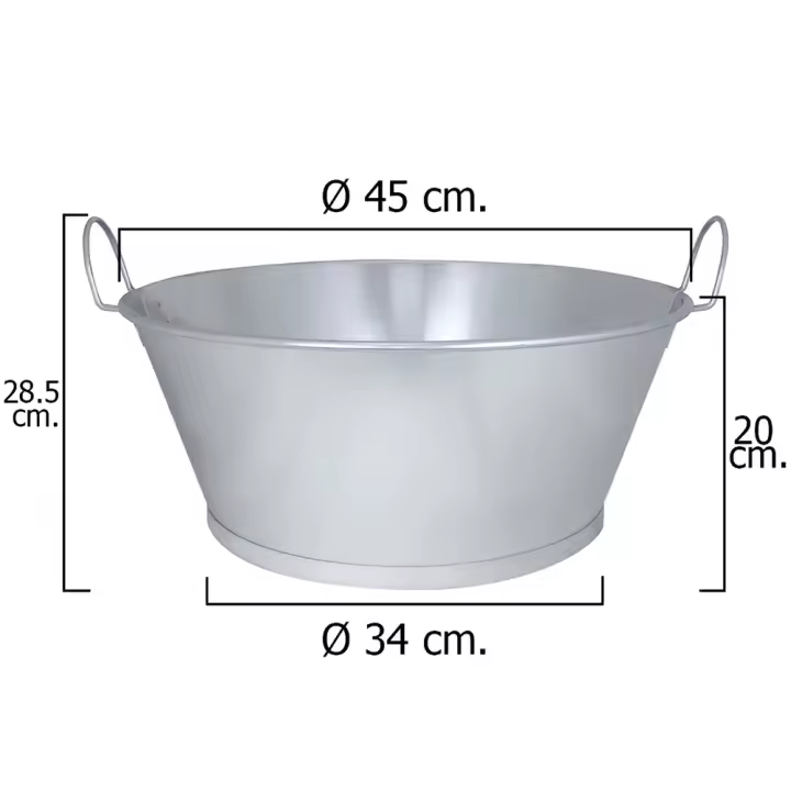 Barreño Galvanizado Baño 18" 45x20 cm. 22 Litros,barreño 22 l,barreño metal - 1