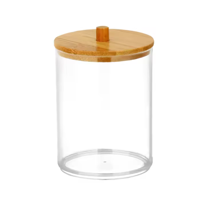 Organizador De Maquillaje Multifuncional En Acrílico Con Caja De Almacenamiento Para Palitos De Cotonete Caja De Baño Ecológica Con Tapa De Bambú - 1