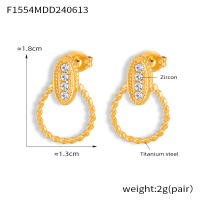 Personalizado elegante Círculo trenzado joyería de estilo casual de encaje de Diamantes Redondo Signo de Diseño de Titanium de Maple Chapado en oro pendientes - details 0