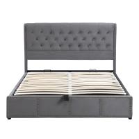 Cama tapizada 160x200 cm con almacenamiento, cama doble con remaches, gris - details 0