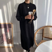 Vestido Largo Casual De Otoño Invierno REALEFT Para Mujer Suéter De Lana Gruesa Con Cuello Redondo Manga Larga Sobremano Suelto - details 4