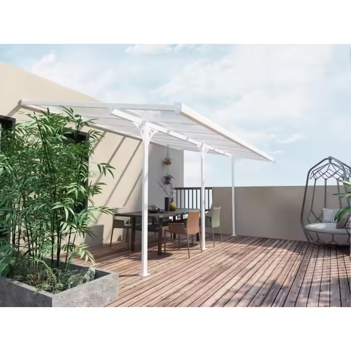 Vente-unique - Pérgola adosada de aluminio 15,1 m² blanco ALVARO - 1