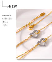 Encanto Pulsera de acero inoxidable con colgante de corazón de plata para mujer, pulseras de mano chapadas en oro de 18 quilates, brazalete de cadenas para muñeca para niñas lindas - details 10