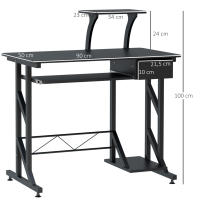 HOMCOM Mesa de Escritorio Mesa de Estudio con Bandeja de Teclado y Cajón Mesa de Ordenador para Despacho Oficina 90x50x100 cm Negro - details 2