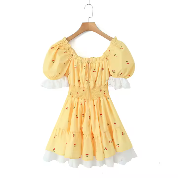 Princesas con estampado de dulces europeos y americanos, mini linda manga de burbuja de encaje - 1
