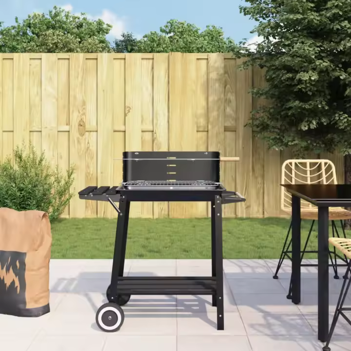 vidaXL Barbacoa de carbón con ruedas acero negro - 1