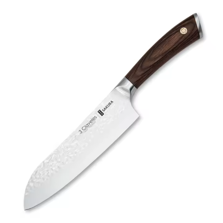 3 Claveles Sakura - Cuchillo Santoku 17.5 cm Acero Forjado con Hoja Martilleada - 1
